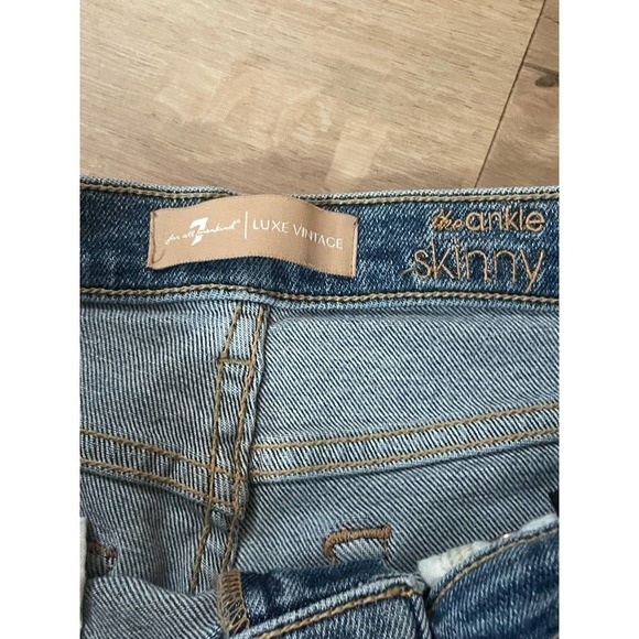 7 For All Mankind Ankle Skinny Jeans Beaded Side Stripe Embellished - Picture 3 of 5